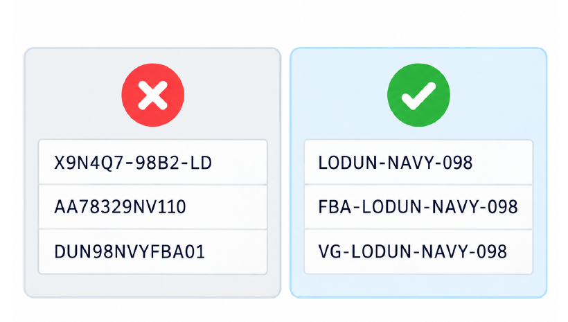 Comparison of random-looking SKU codes with clear, structured SKU codes